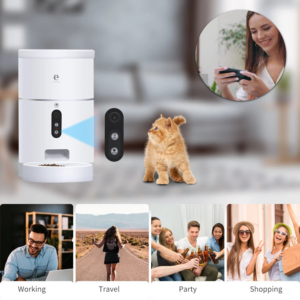 Smart automatic pet feeder with 1080P camera and app control