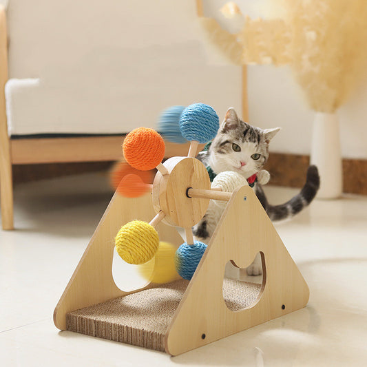 Wood Rotary Scratch Board Sisal Toy for Cats