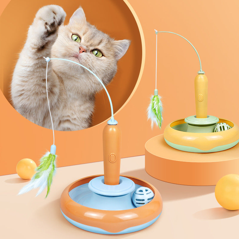 2 In 1 Turntable Cat Toy With Feather