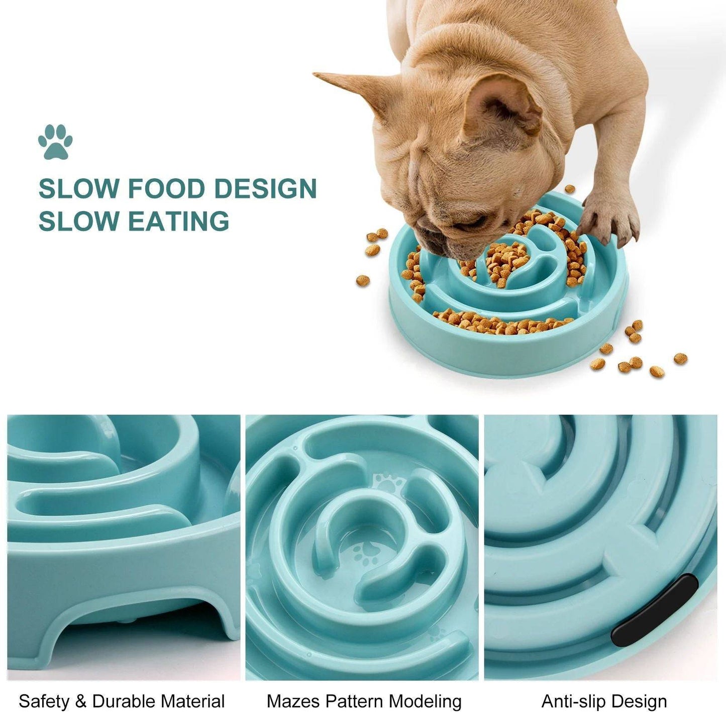 dog eating from anti gulping slow feeder bowl